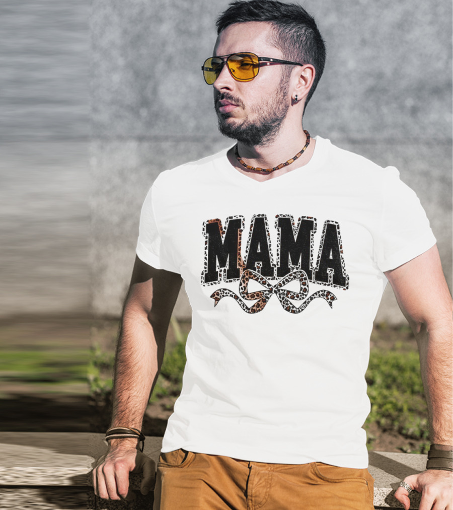Mama Leopard Print Coquette Bow T-Shirt
