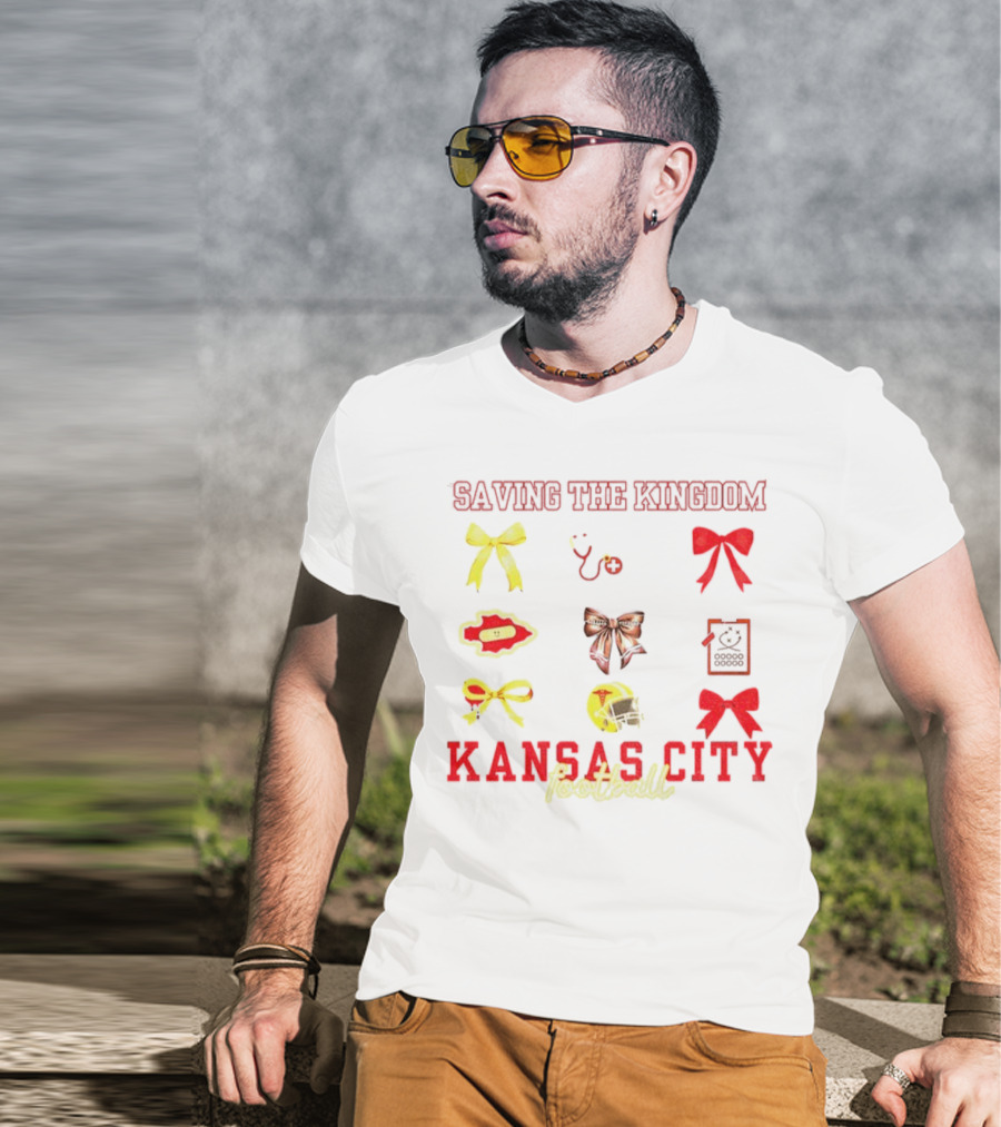 Saving The Kingdom Kansas City Football Bows Game Day Chiefs T-Shirt