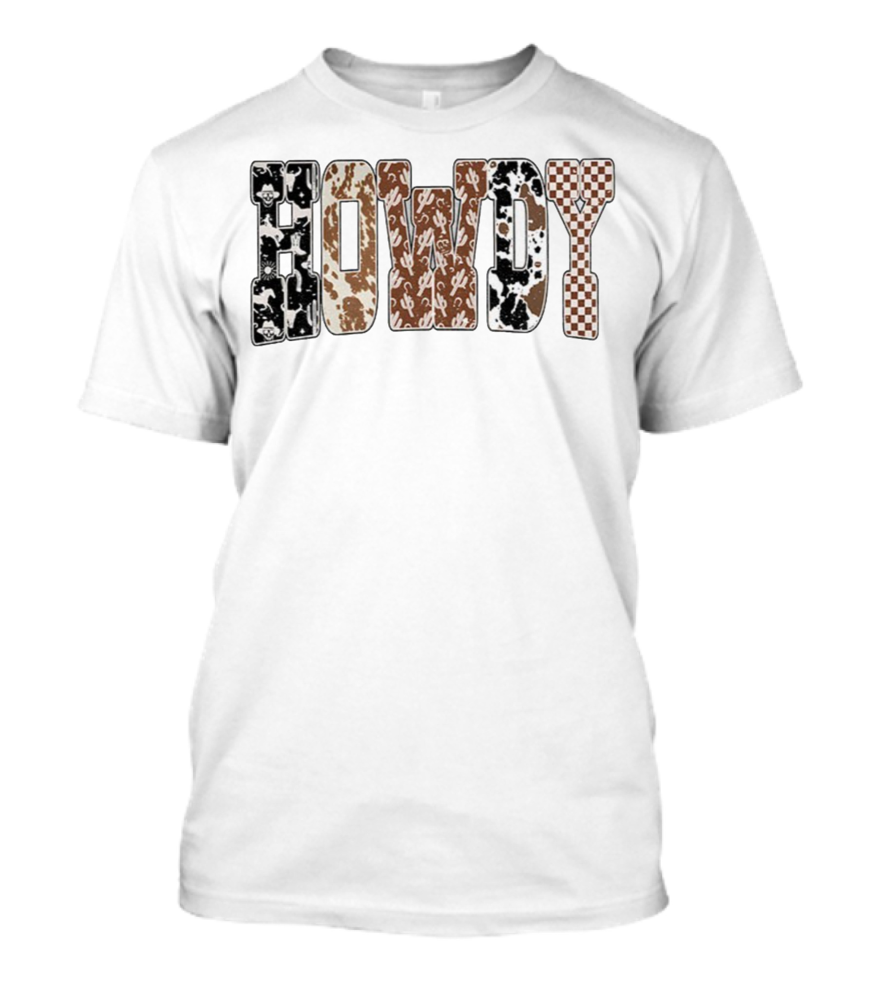 Western Ghost Howdy Cowboy Checkered Halloween Letters T-Shirt