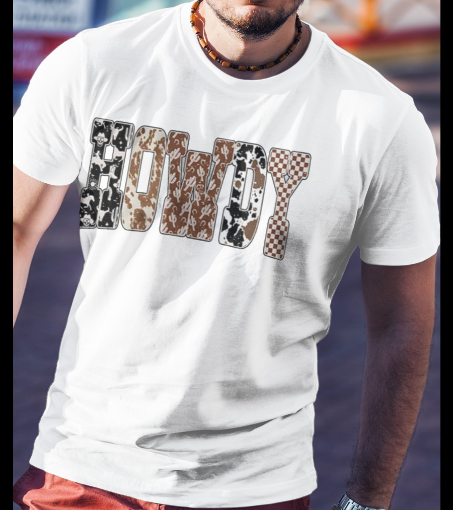 Western Ghost Howdy Cowboy Checkered Halloween Letters T-Shirt