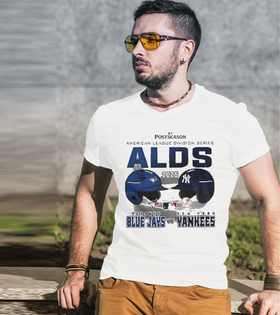 Toronto Blue Jays Vs New York Yankees 2025 ALDS MLB Postseason Helmets Bats Showdown T-Shirt