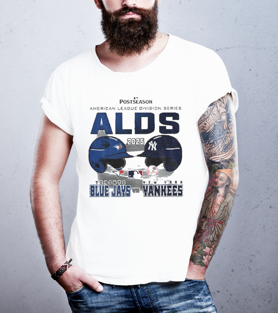 Toronto Blue Jays Vs New York Yankees 2025 ALDS MLB Postseason Helmets Bats Showdown T-Shirt