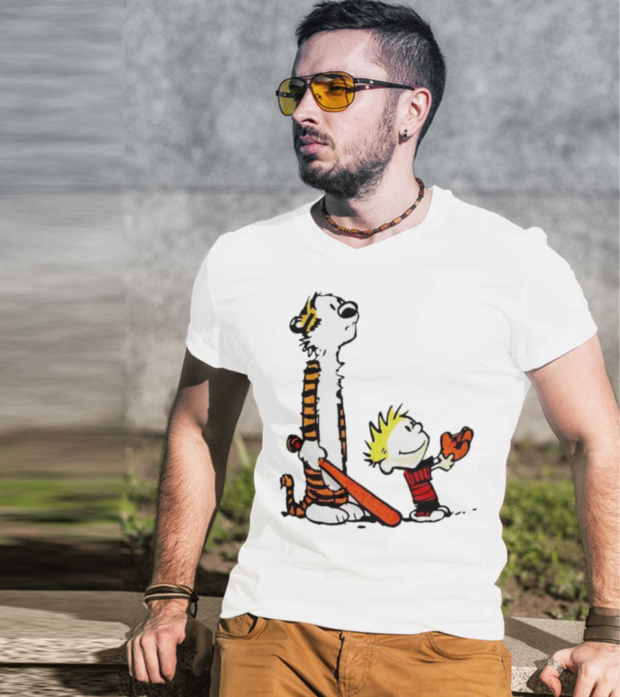 Calvin And Hobbes Baseball Glove And Bat Playtime T-Shirt