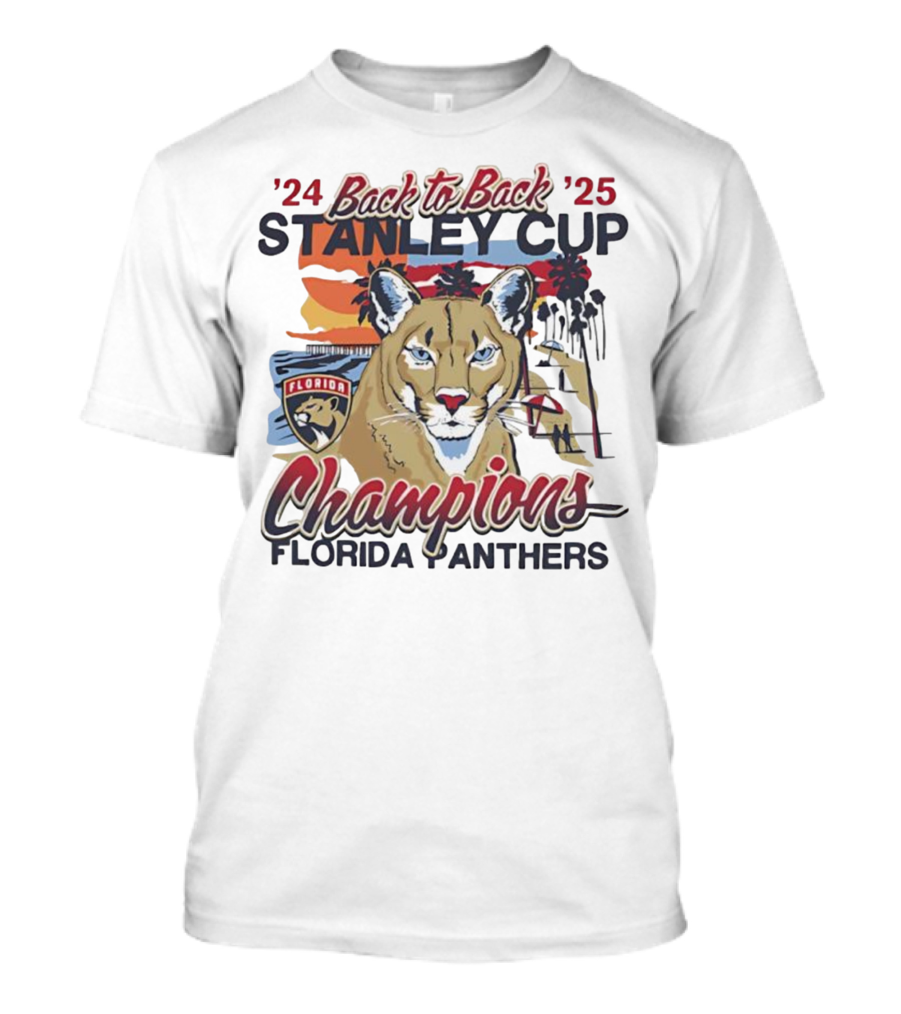 Florida Panthers Back To Back 2024 2025 Stanley Cup Champions Sunset Franklin T-Shirt