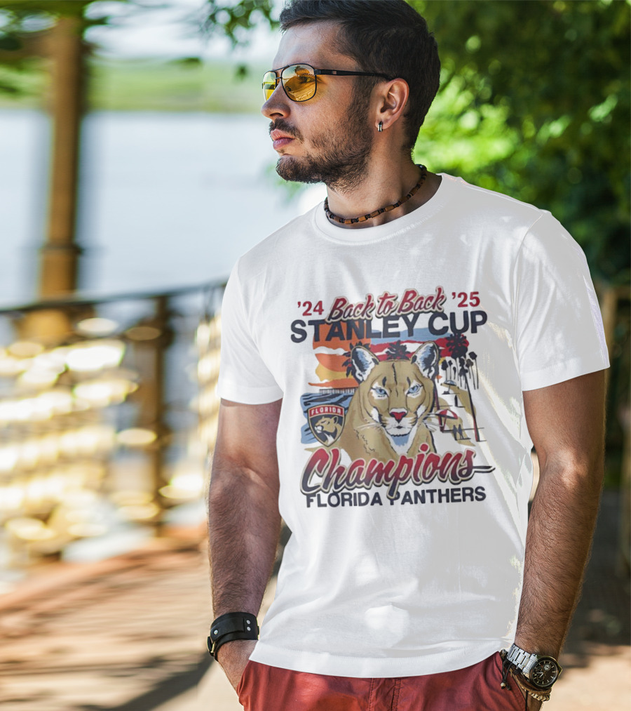 Florida Panthers Back To Back 2024 2025 Stanley Cup Champions Sunset Franklin T-Shirt