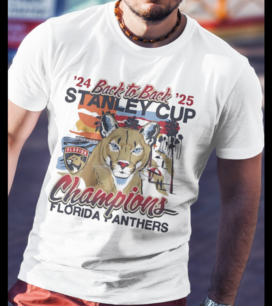 Florida Panthers Back To Back 2024 2025 Stanley Cup Champions Sunset Franklin T-Shirt