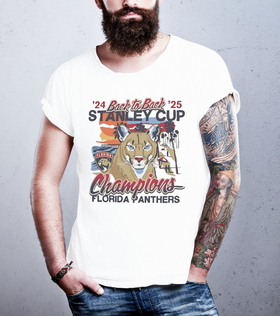 Florida Panthers Back To Back 2024 2025 Stanley Cup Champions Sunset Franklin T-Shirt