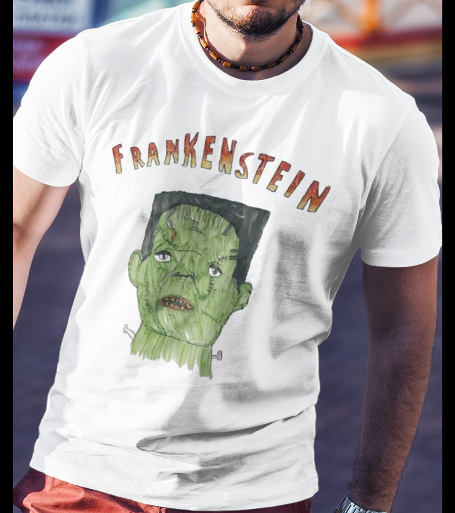 Frankenstein Hand-Drawn Green Monster Illustration T-Shirt