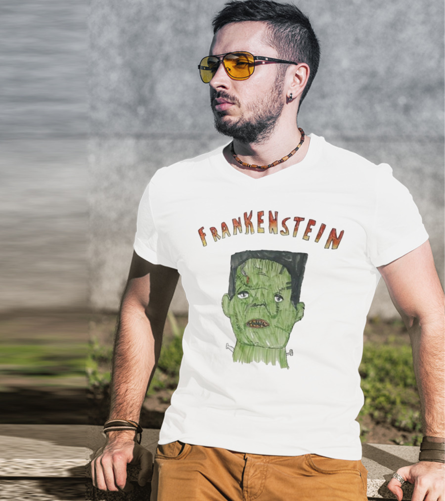 Frankenstein Hand-Drawn Green Monster Illustration T-Shirt