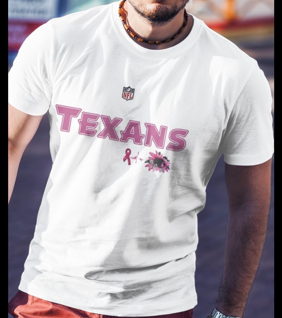 Texans Pink Ribbon NFL Breast Cancer Awareness Pink Flower T-Shirt