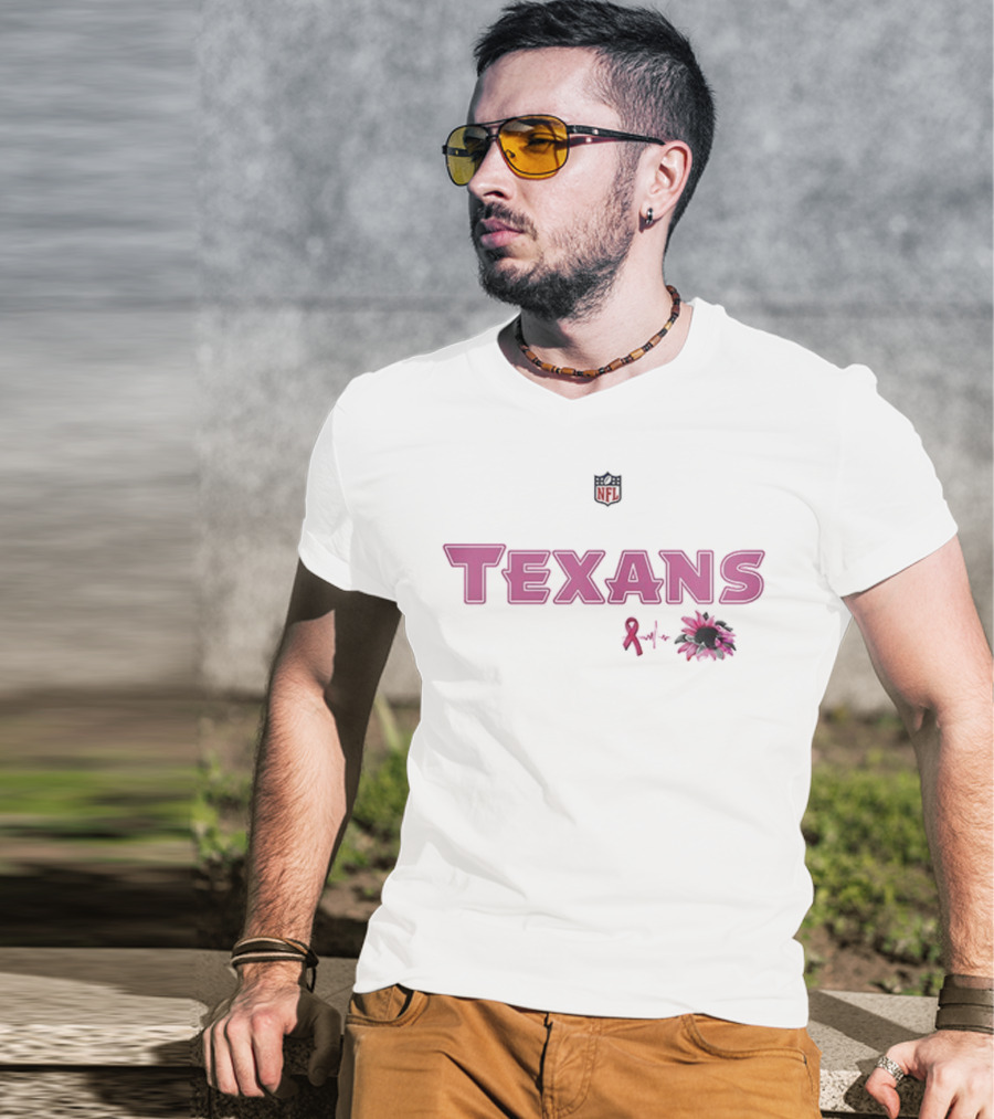 Texans Pink Ribbon NFL Breast Cancer Awareness Pink Flower T-Shirt