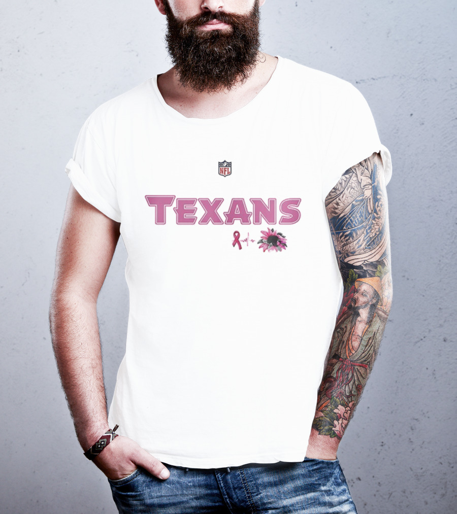 Texans Pink Ribbon NFL Breast Cancer Awareness Pink Flower T-Shirt