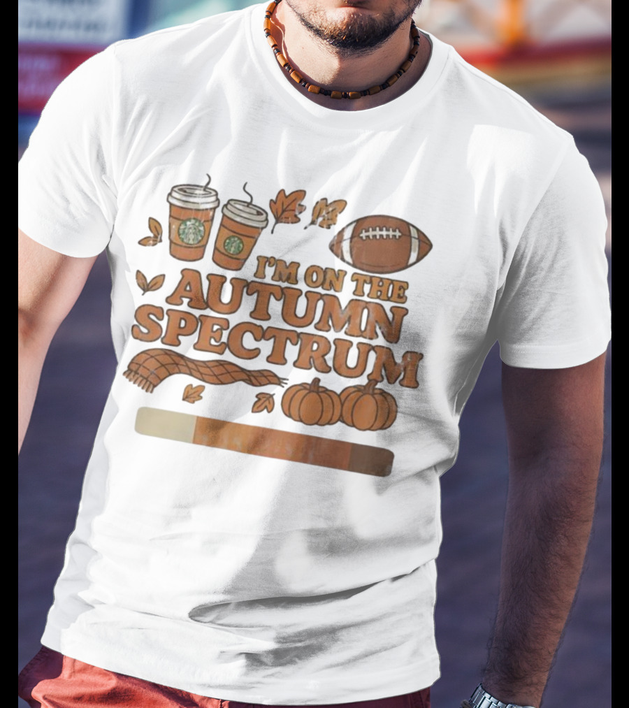 I’m On The Autumn Spectrum Pumpkin Spice Football Coffee Leaves T-Shirt