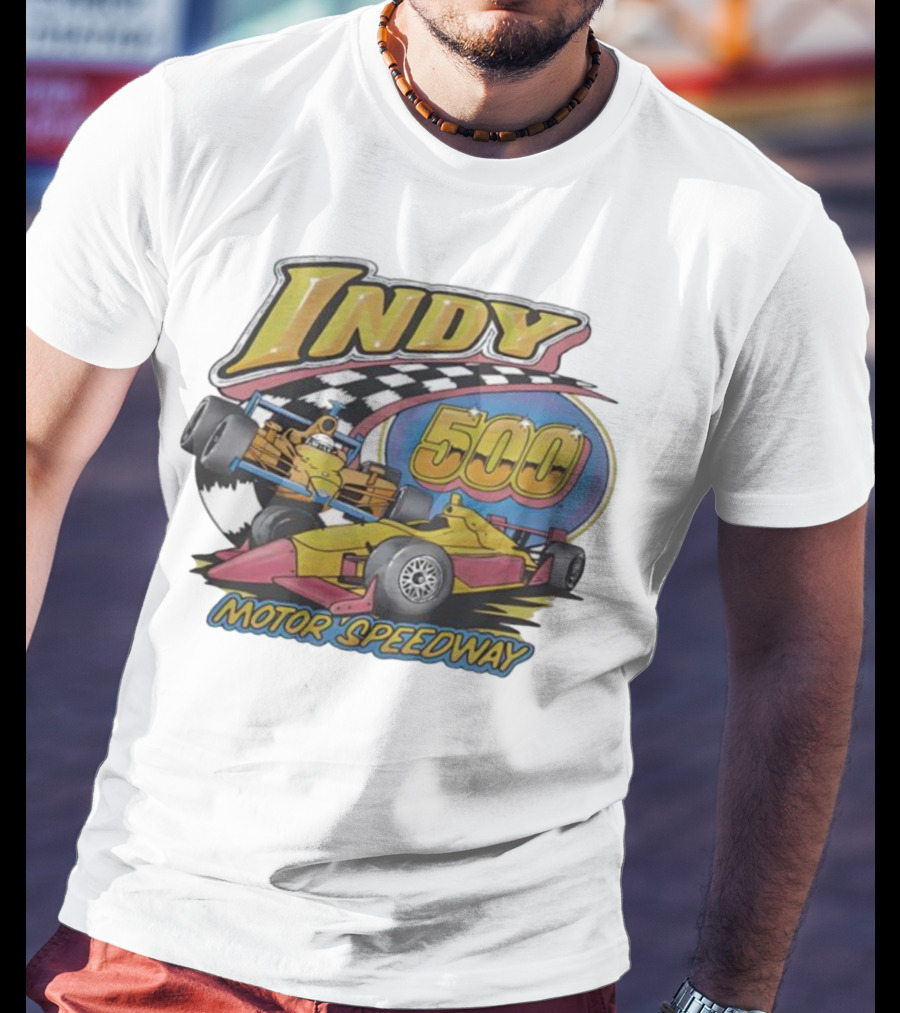 Indy 500 Motor Speedway Racing Cars Checkered Flag Oval Track T-Shirt