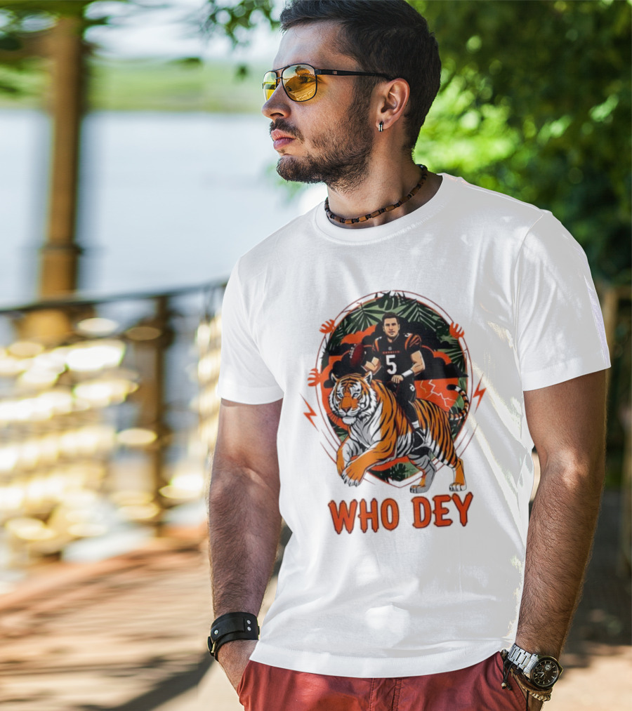 Joe Flacco Cincinnati Bengals Tiger Ride Who Dey Jungle Football T-Shirt