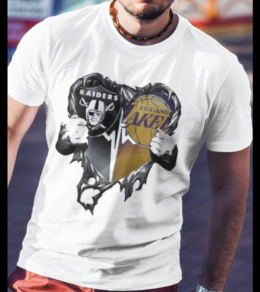 Las Vegas Raiders Los Angeles Lakers Heart Design T-Shirt