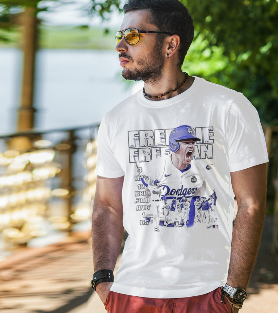 Los Angeles Dodgers Freddie Freeman HR 12 RBIs 300 AVG 1 GS T-Shirt