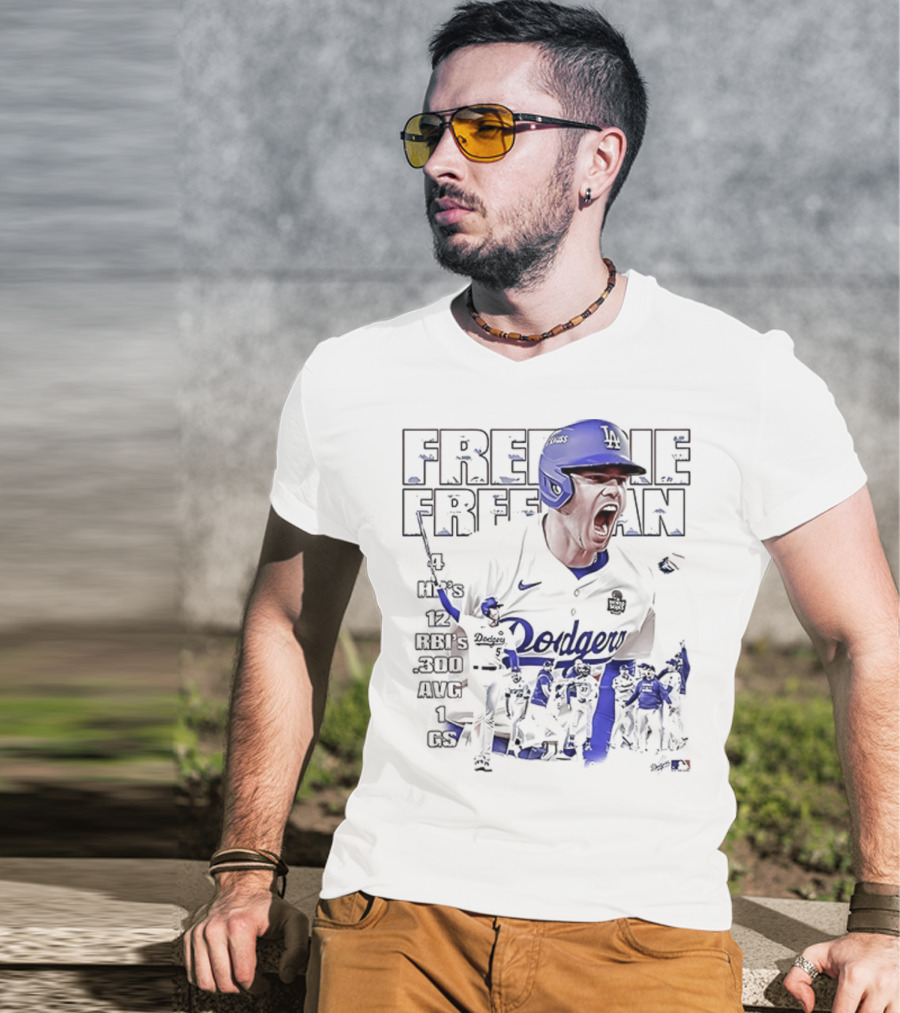 Los Angeles Dodgers Freddie Freeman HR 12 RBIs 300 AVG 1 GS T-Shirt