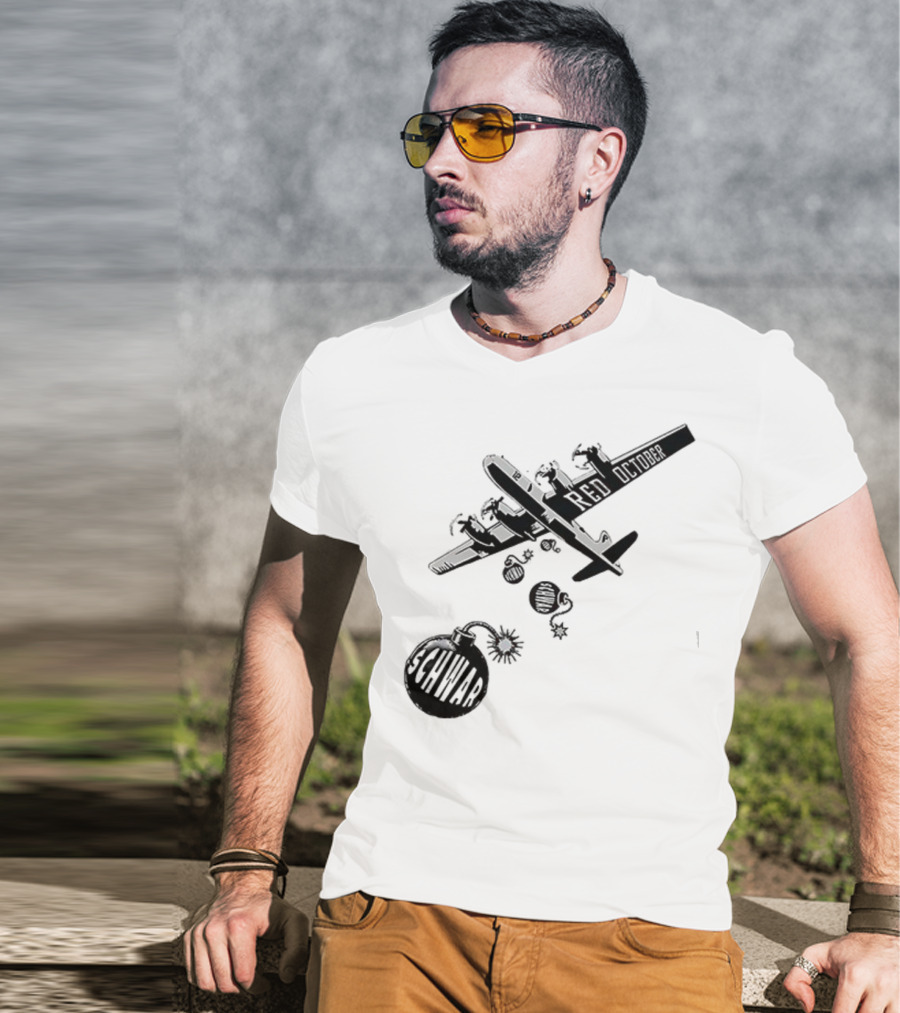 Philadelphia Phillies Red October Schwarbombs Away City Skyline Airplane رسالة قصف Blimp Explosion T-Shirt