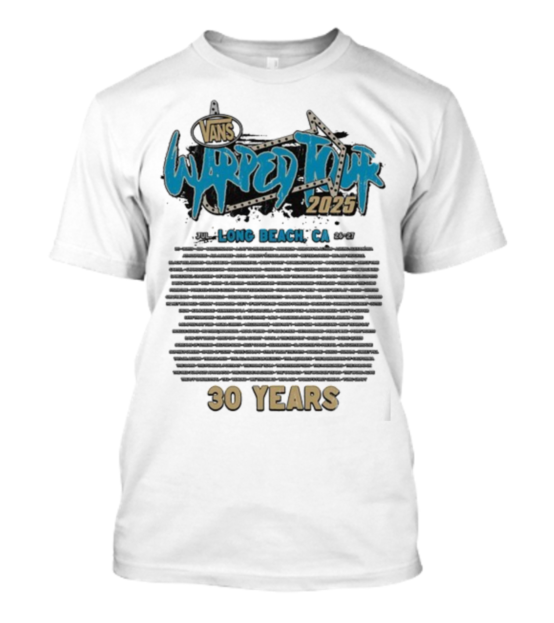 Vans Warped Tour 2025 Long Beach CA 30 Years Lineup T-Shirt