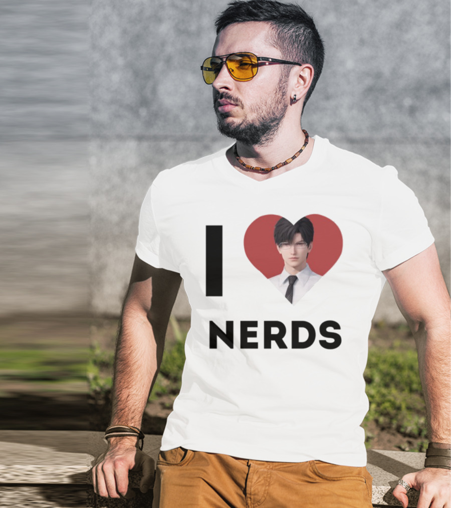 I Love Nerds Anime Character Glasses And Suit T-Shirt