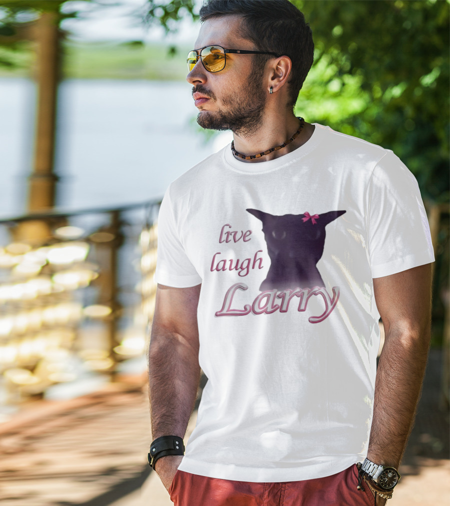 Live Laugh Larry Cat With Pink Bow T-Shirt