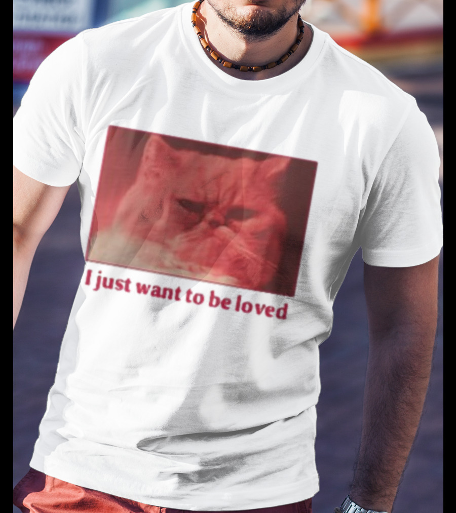 Volodymyr Testardі I Just Want To Be Loved Grumpy Cat Red Tones T-Shirt