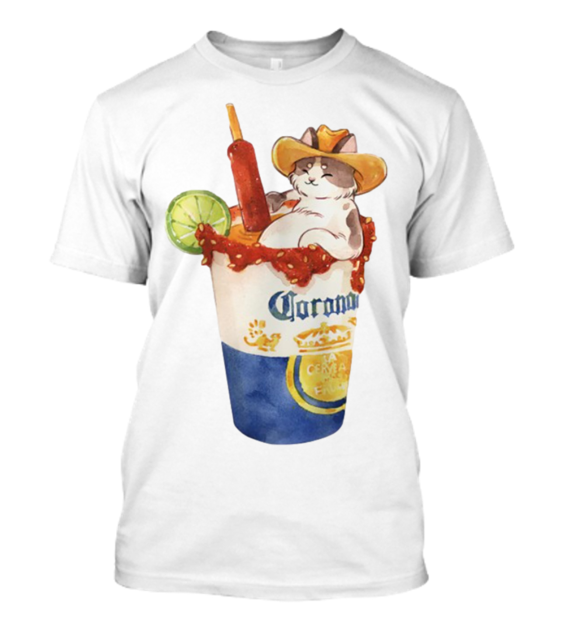 Michelada Vanilla Ryder Cat With Cowboy Hat In Corona Cup With Lime And Chamoy T-Shirt