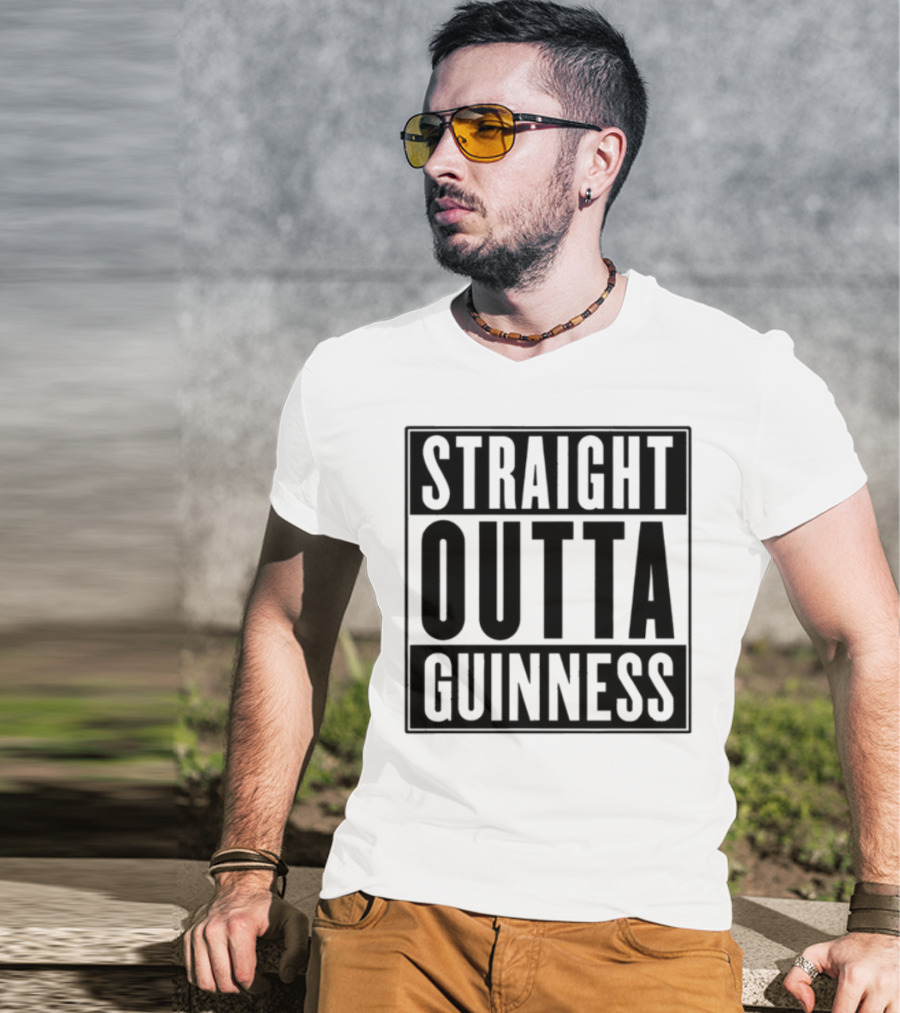 Straight Outta Guinness Black Text Block Comedic Phrase T-Shirt