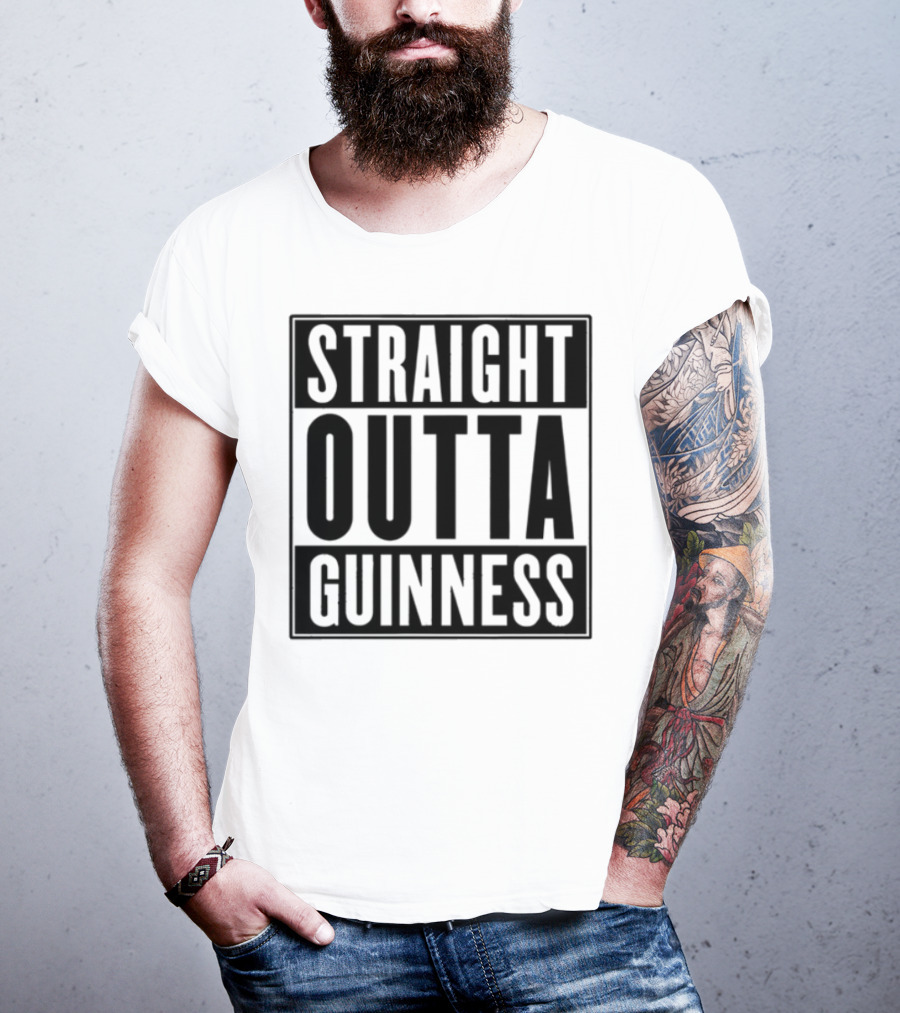 Straight Outta Guinness Black Text Block Comedic Phrase T-Shirt