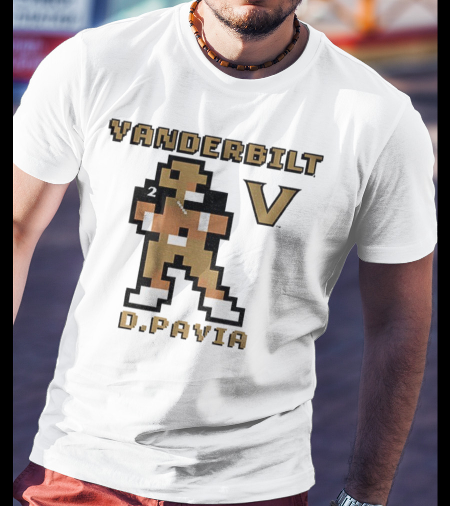Vanderbilt Commodores D. Pavia 8-Bit Retro Football V Pixel Art T-Shirt