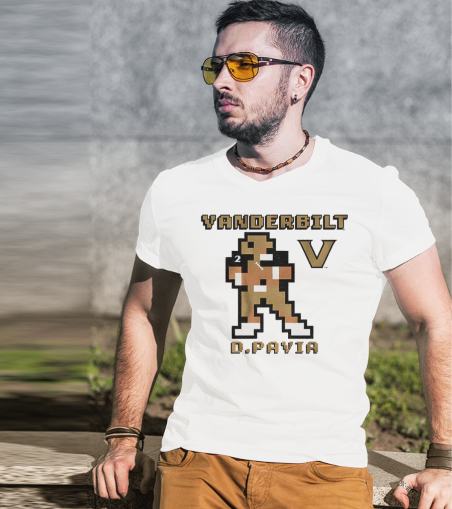Vanderbilt Commodores D. Pavia 8-Bit Retro Football V Pixel Art T-Shirt