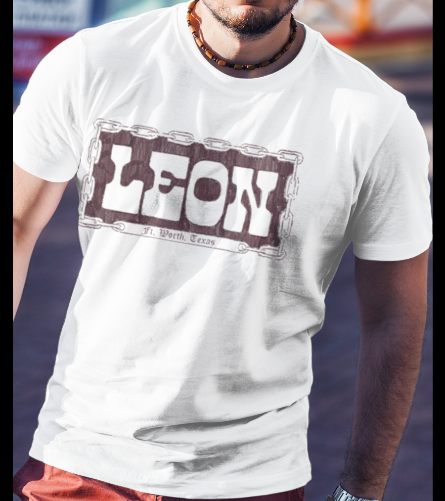 LEON Fort Worth Texas License Plate Chain Style T-Shirt