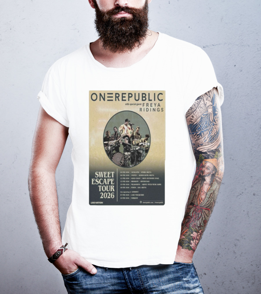 ONEREPUBLIC Sweet Escape Tour Australia New Zealand 2026 Special Guest Freya Ridings T-Shirt