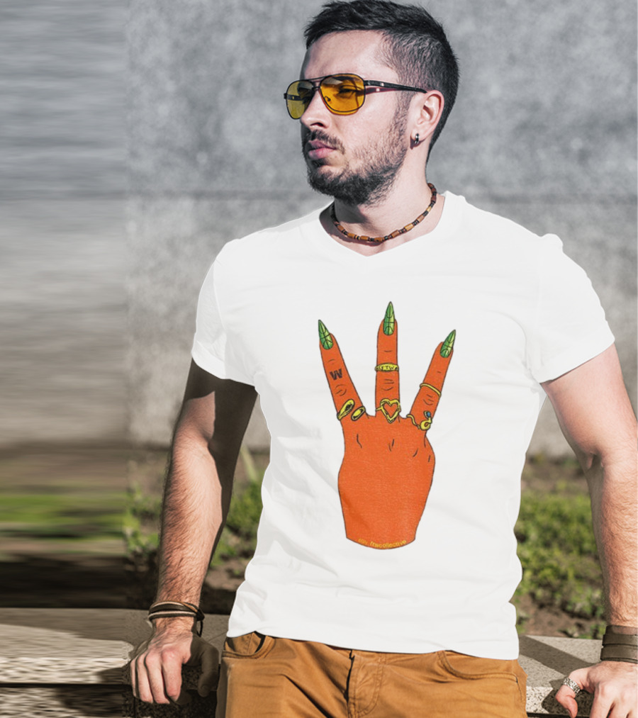 W Basketball Three Fingers Orange Hand Gesture Logo T-Shirt