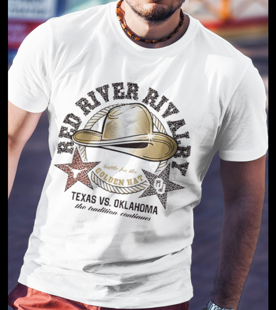 Red River Rivalry Texas Vs Oklahoma Golden Hat Tradition Showdown T-Shirt