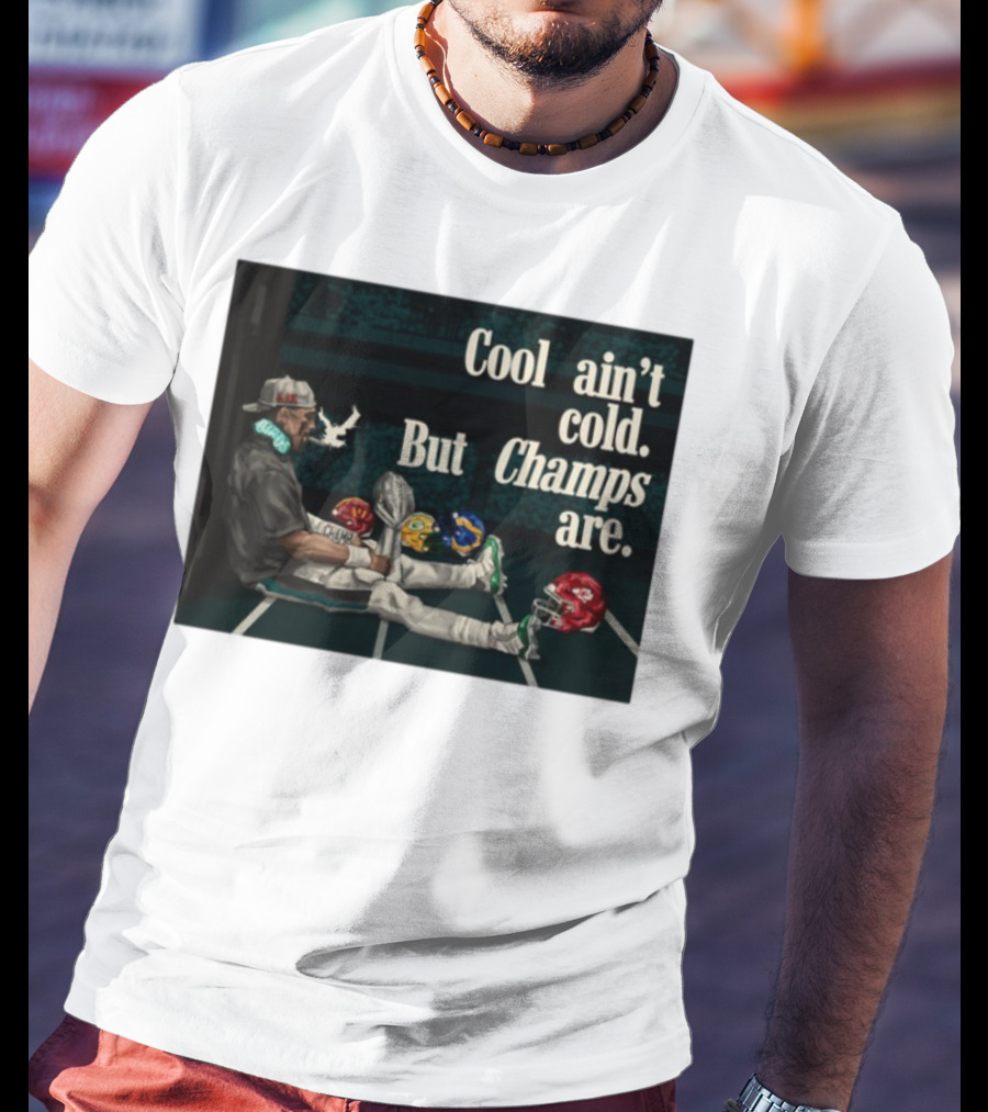 Cool Ain't Cold But Champs Are Football Helmets Trophy Stadium Scene T-Shirt