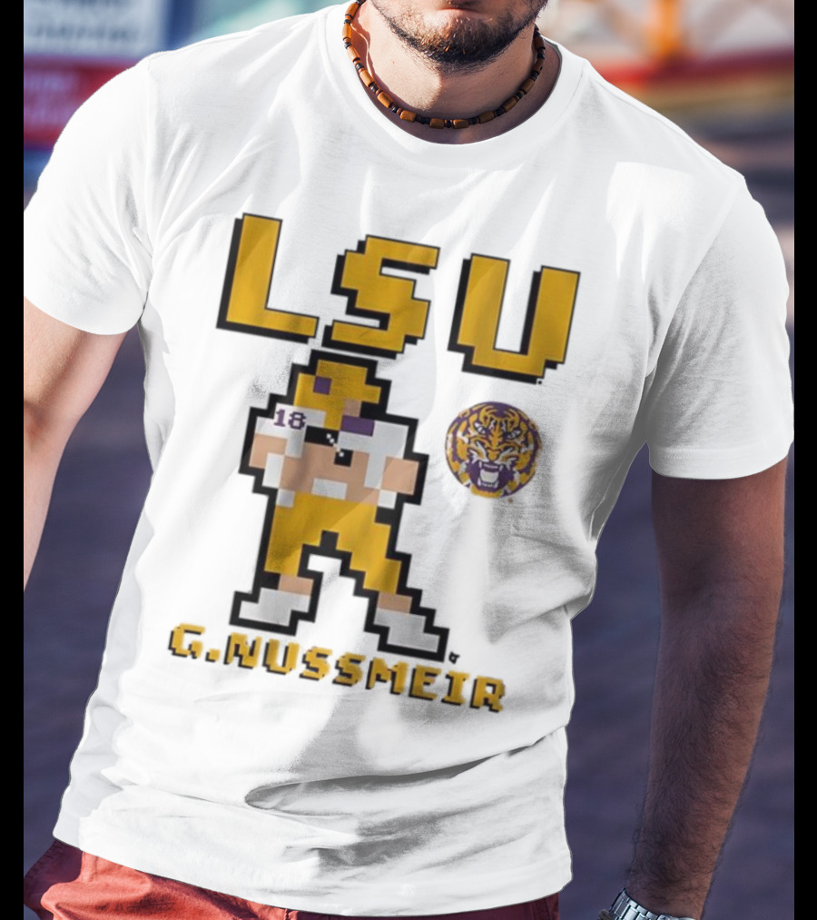 LSU Football G. Nussmeier Retro Pixel Art Tiger Pride T-Shirt