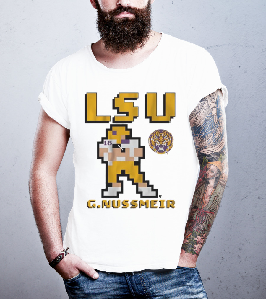 LSU Football G. Nussmeier Retro Pixel Art Tiger Pride T-Shirt