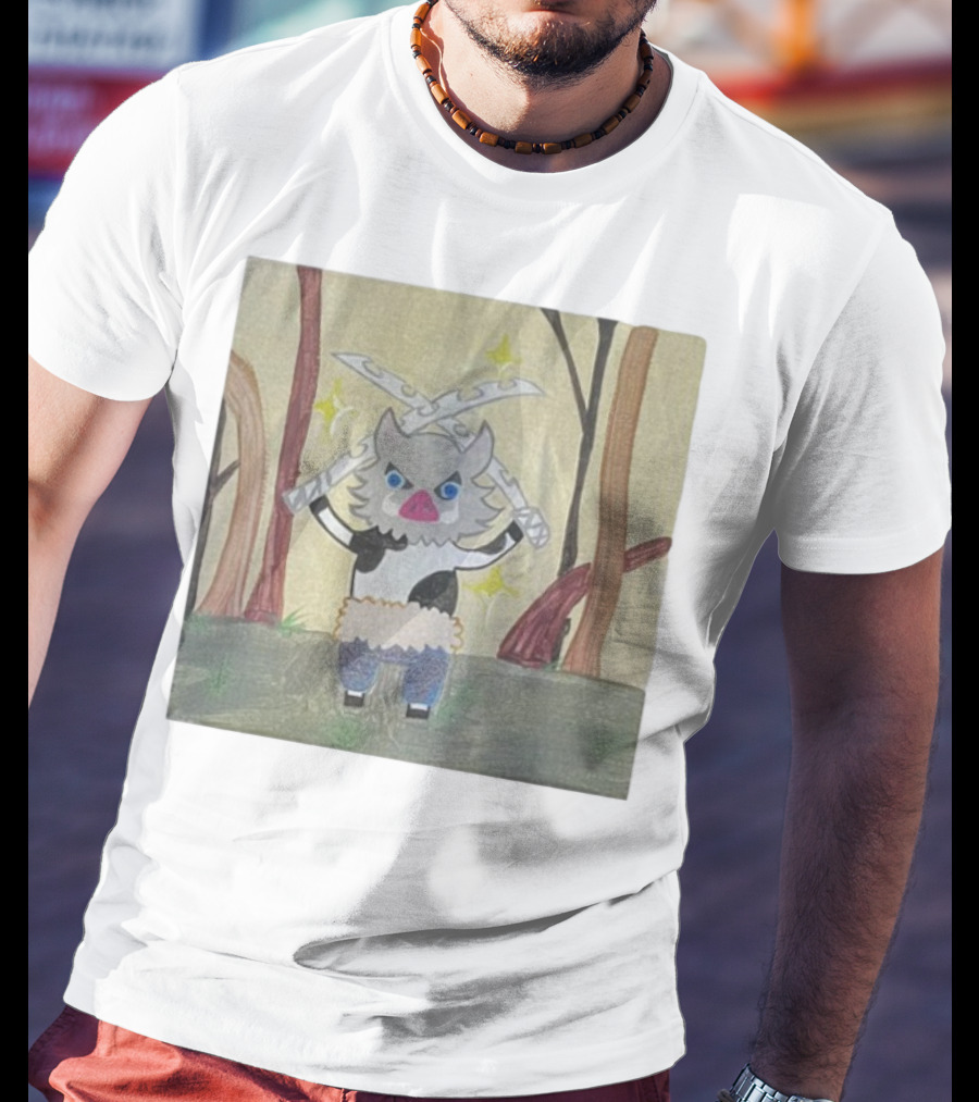Boarbeef Inosuke Inspired Drawing Two Swords Forest Background T-Shirt