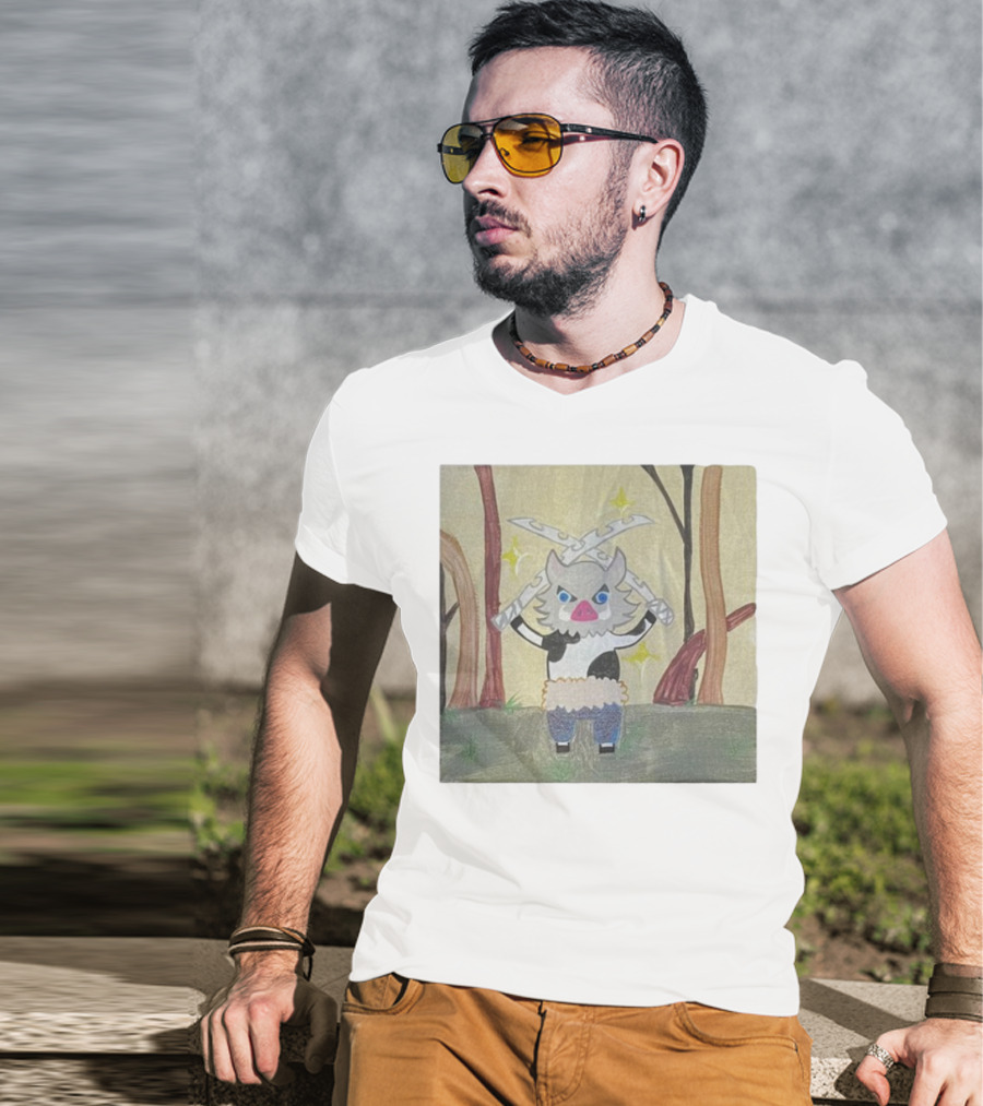 Boarbeef Inosuke Inspired Drawing Two Swords Forest Background T-Shirt