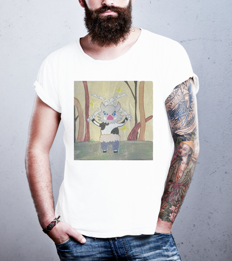 Boarbeef Inosuke Inspired Drawing Two Swords Forest Background T-Shirt