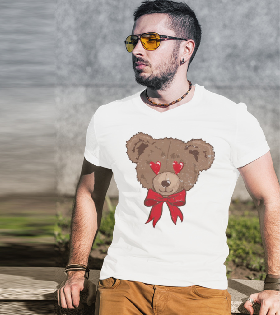 I Love You Beary Much Heart Eyes Teddy Bear Red Bow T-Shirt