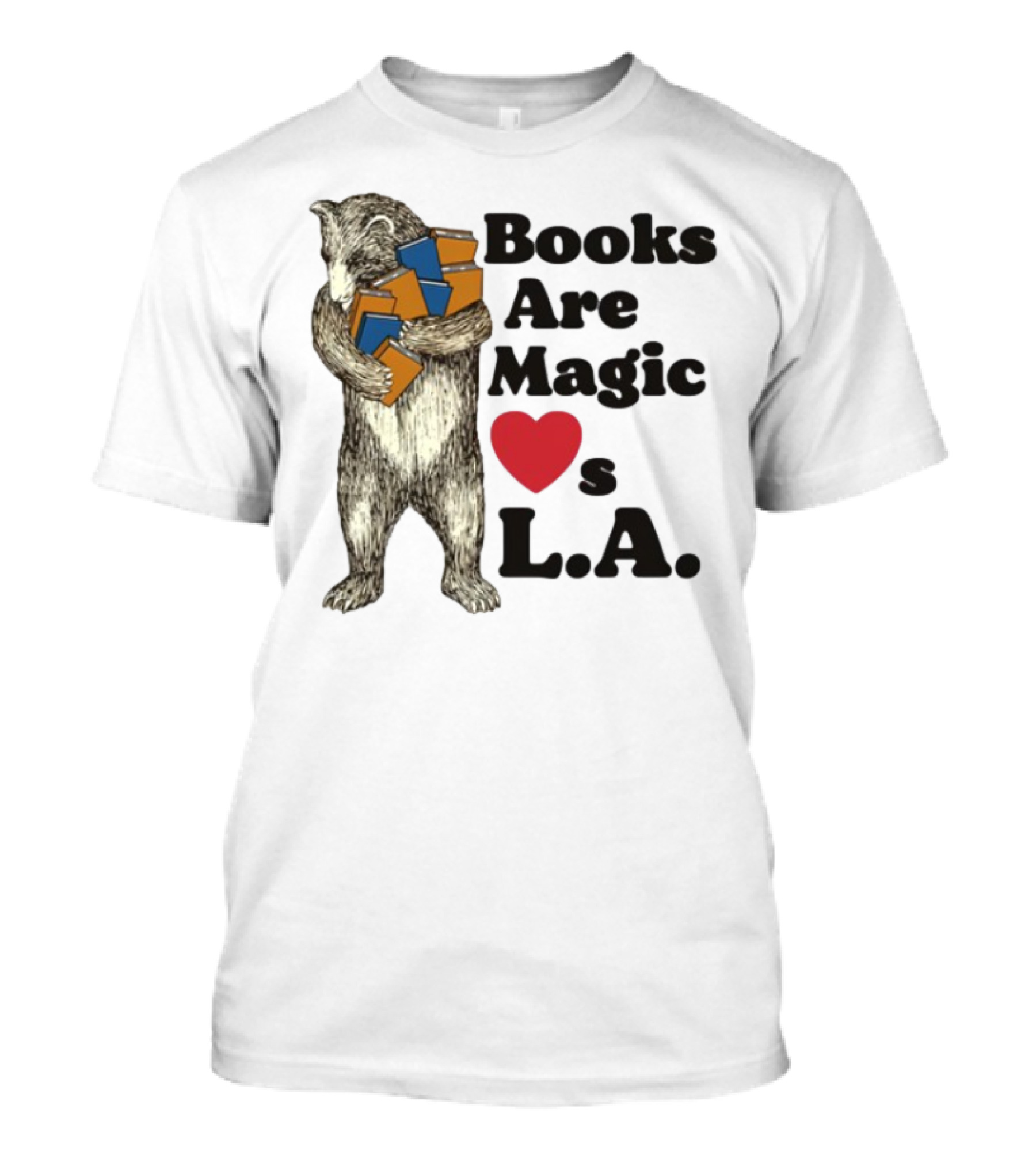 Books Are Magic Loves L.A. Bear With Books Illustration T-Shirt
