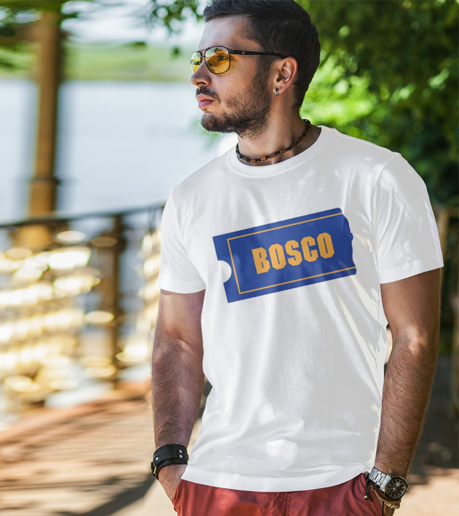 Bosco Blue Ticket Style Bold Text Design T-Shirt