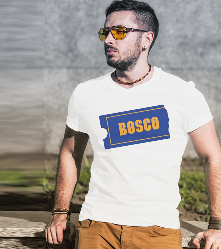 Bosco Blue Ticket Style Bold Text Design T-Shirt