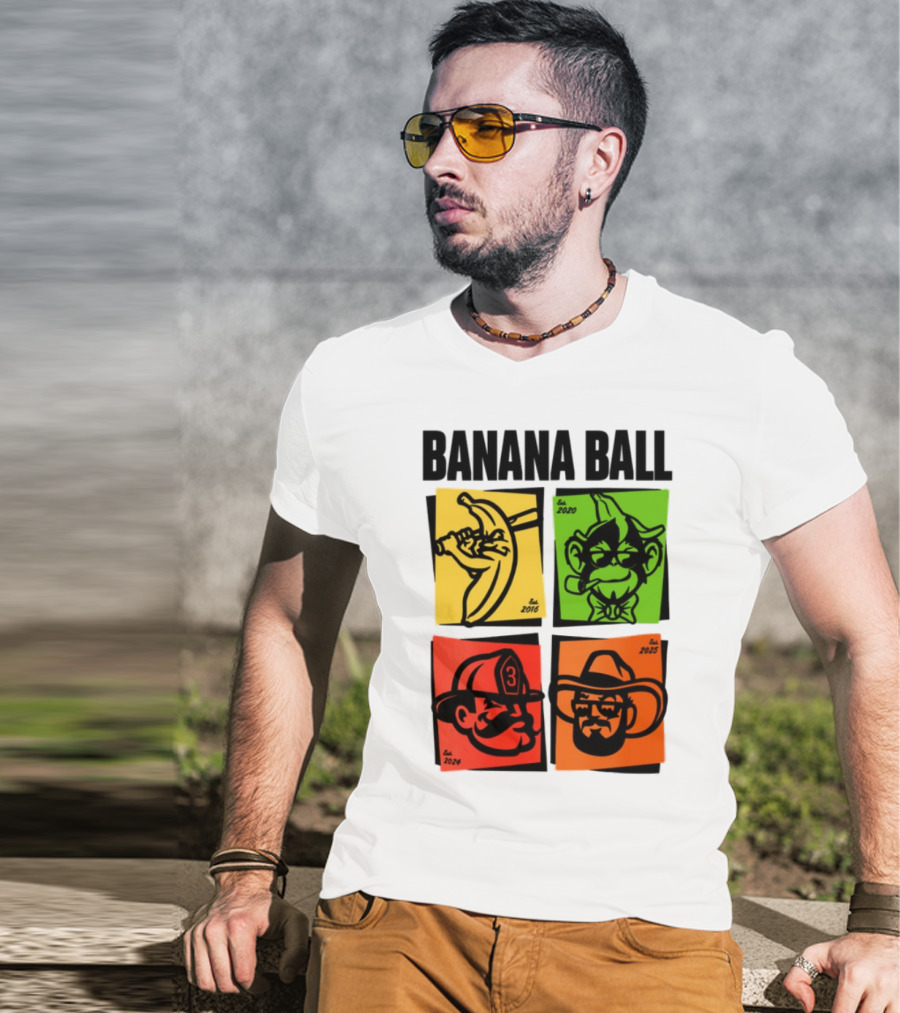 Banana Ball 2025 Cowboy Firefighter Joker Swordsman Icons Est 2016 2020 2024 2025 T-Shirt