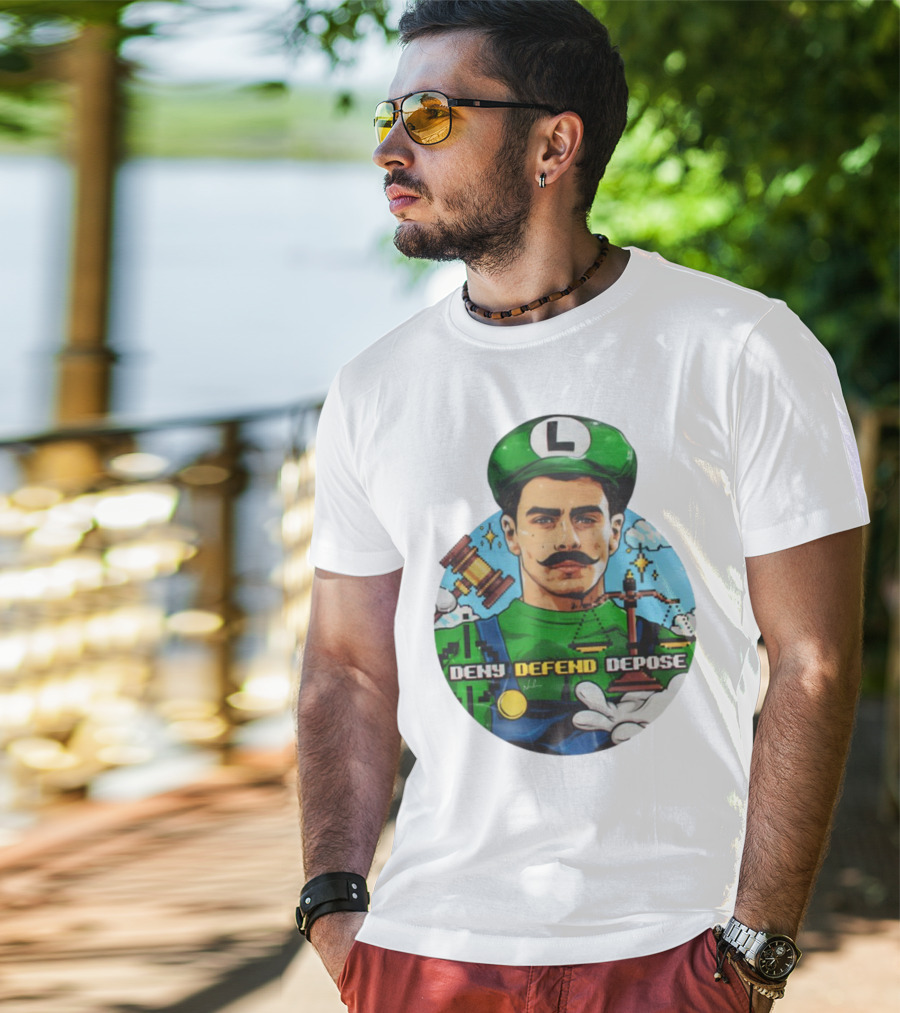 Luigi Mangione Deny Defend Depose Mario Bros Inspired Courtroom Adventure T-Shirt