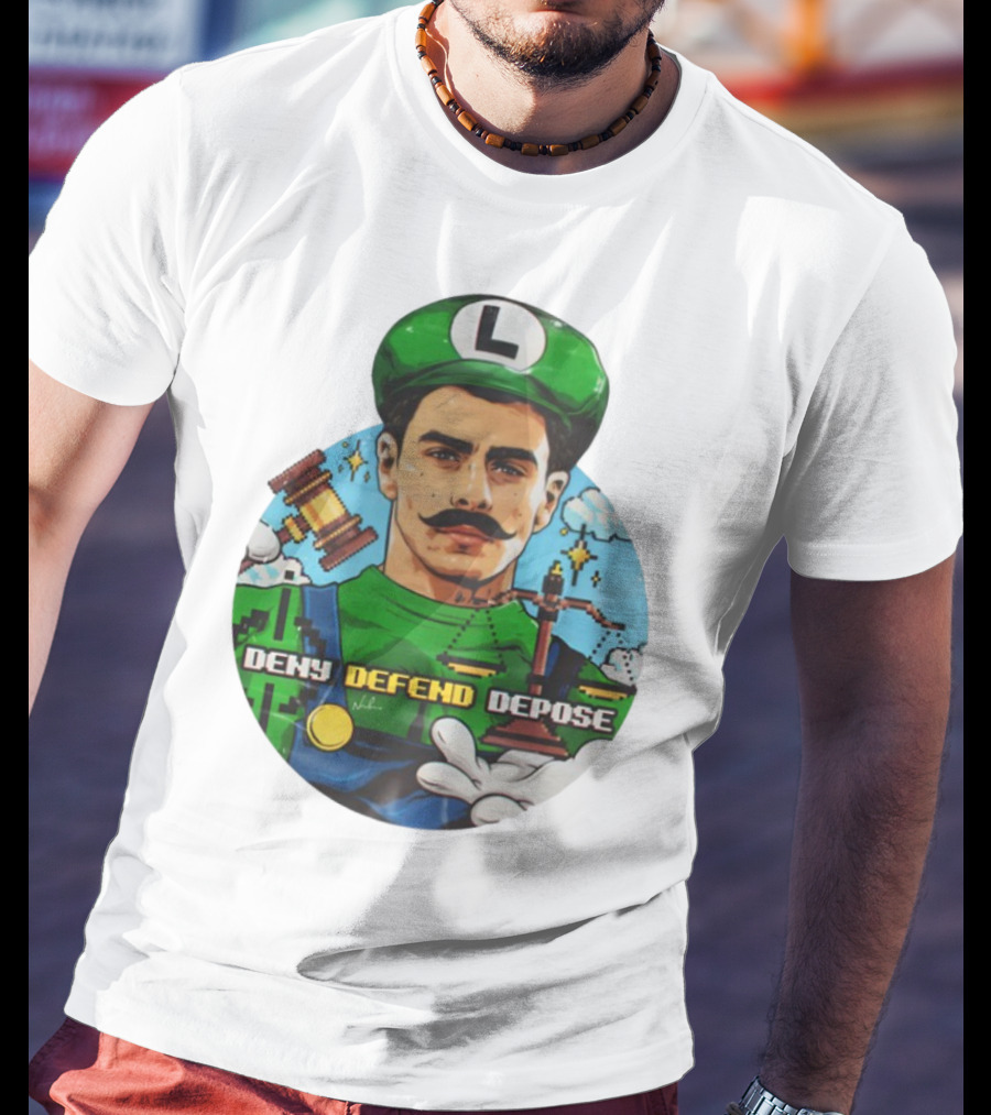 Luigi Mangione Deny Defend Depose Mario Bros Inspired Courtroom Adventure T-Shirt