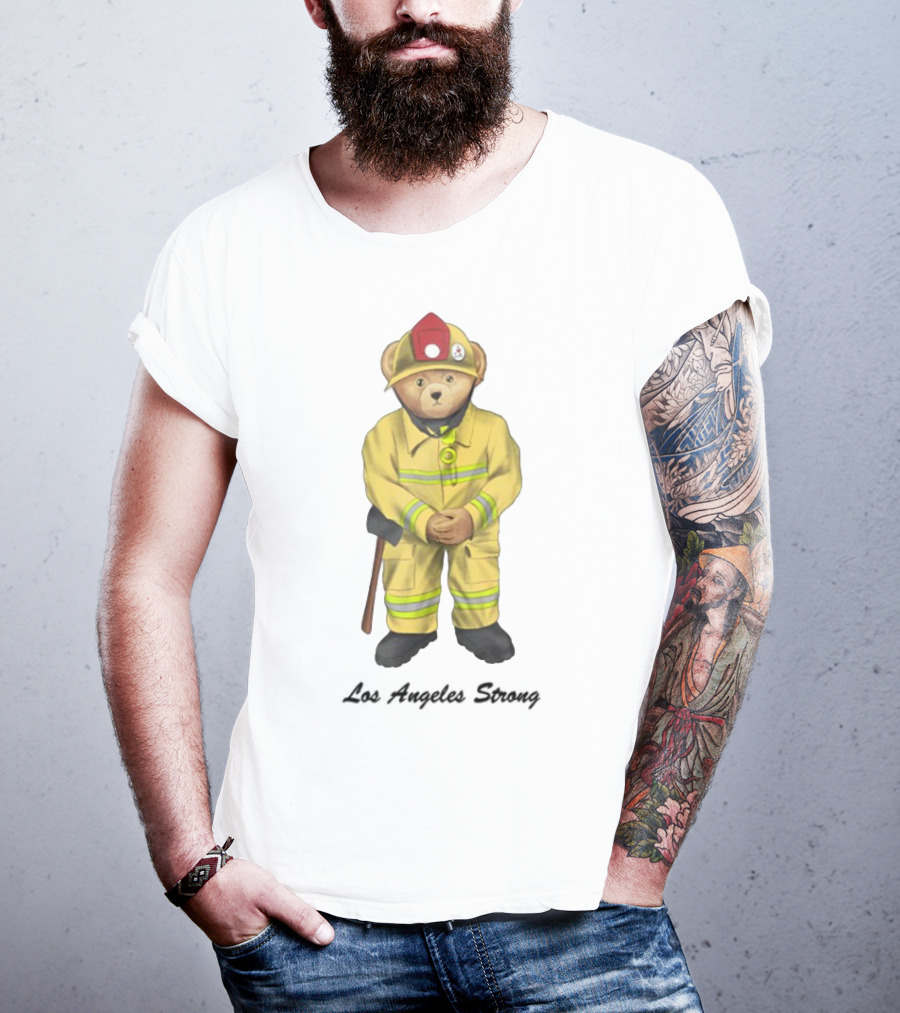 Michael Cherman Firefighter Bear Support Los Angeles Strong T-Shirt